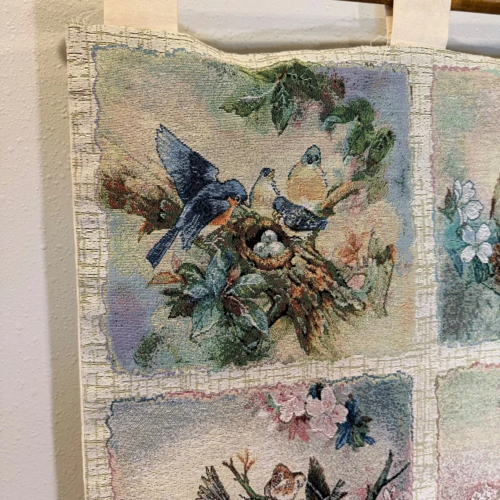 Lena Liu Woven Bird Tapestry Wall Hanging Large Vintage Nature Art Grandmacore